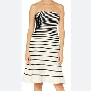 Halston evening dress color block striped silk blend bone black NEW size 4